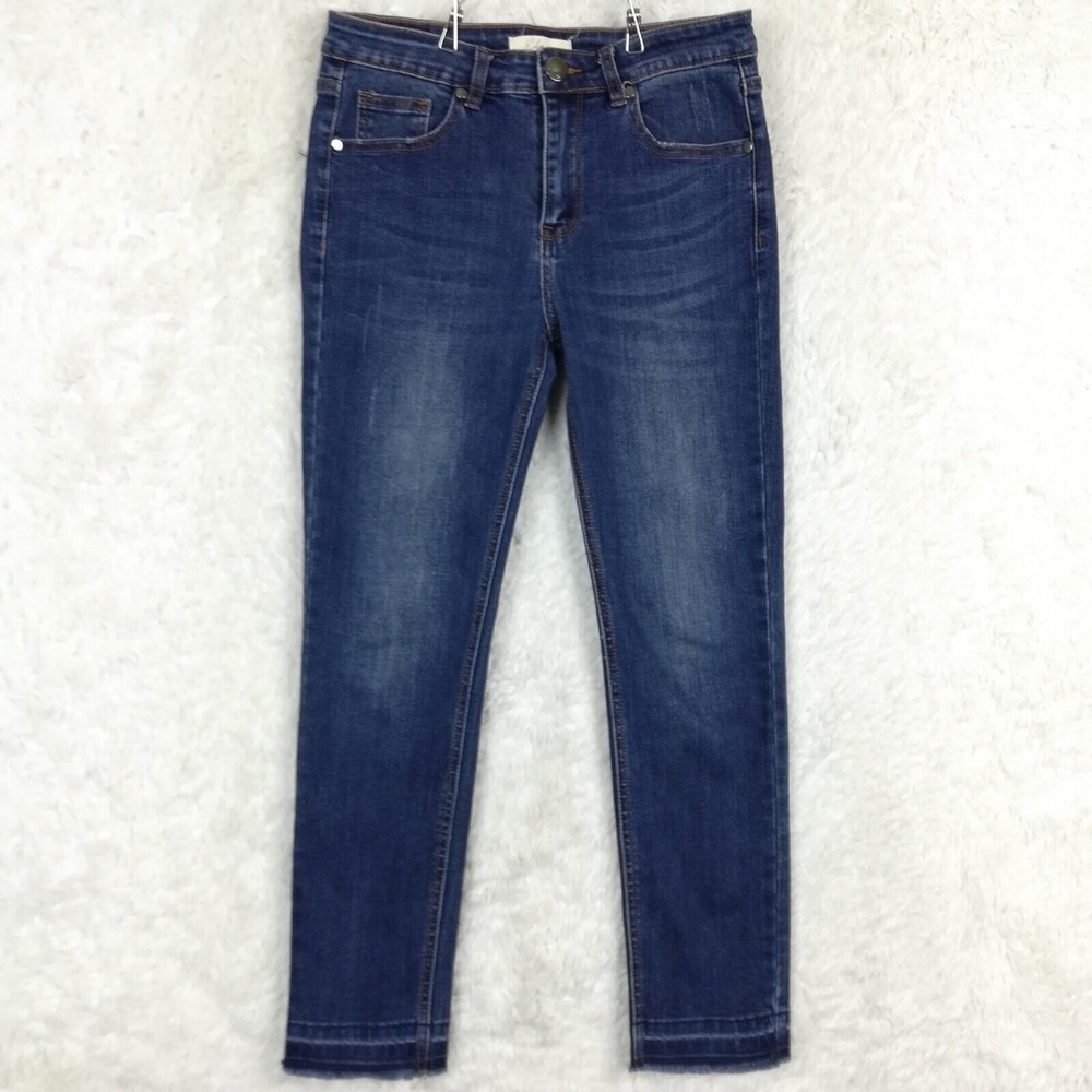 Elan‎ Womens Jeans Skinny Blue Denim Raw Hem Distressed Whiskering Stone Wash S